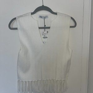 zara white fringe shirt vest